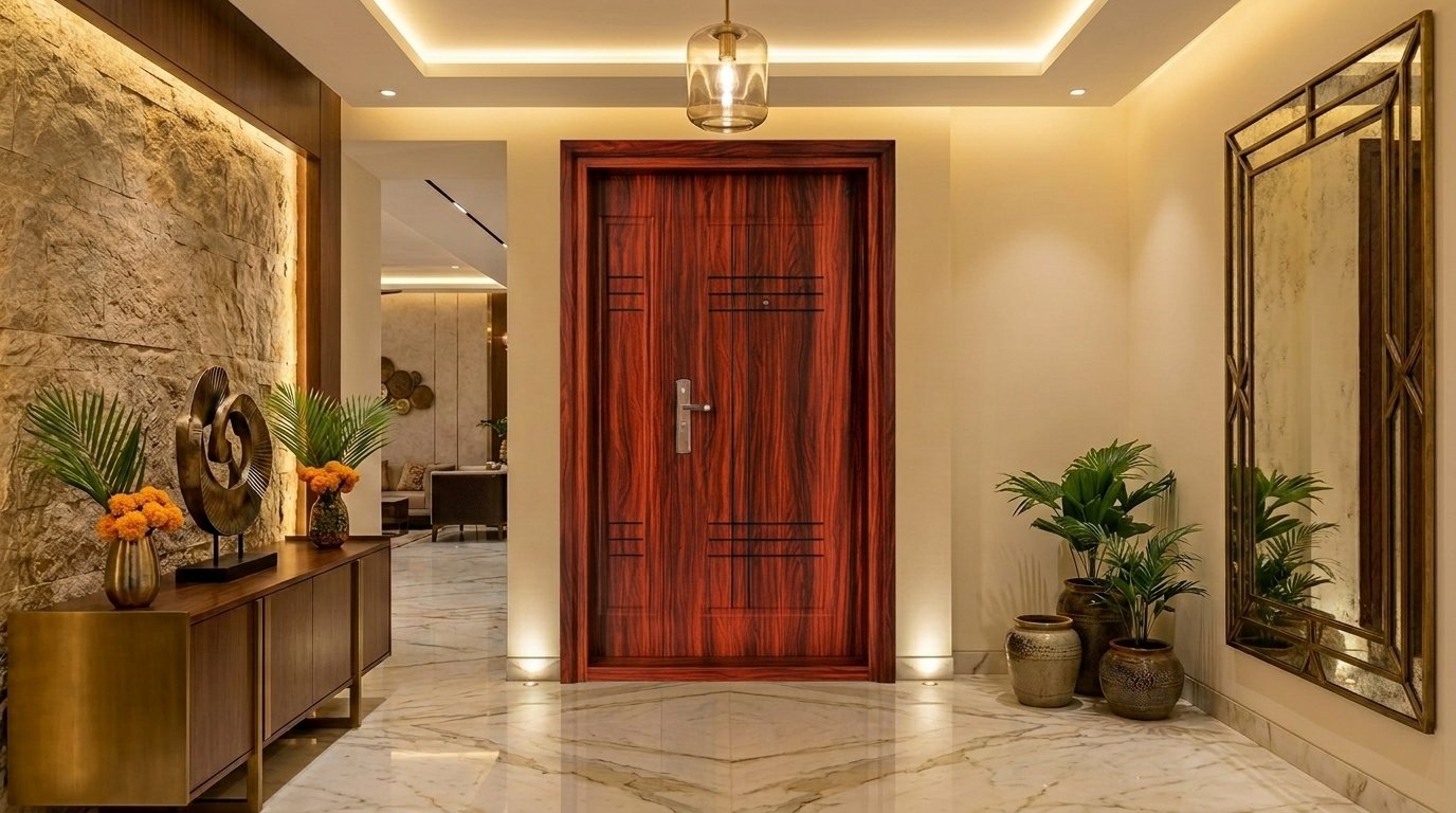 Staly & Hooda Premium Wood Grain Steel Entrance Doors